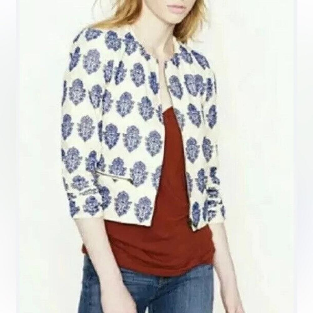 J.Crew cropped cotton embroidered filigree zip jacket size 8 - Picture 6 of 9